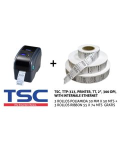 PRINTER TSC TTP-323 ETHERNET + 3R POLIAMIDA + 3 R RIBBON
